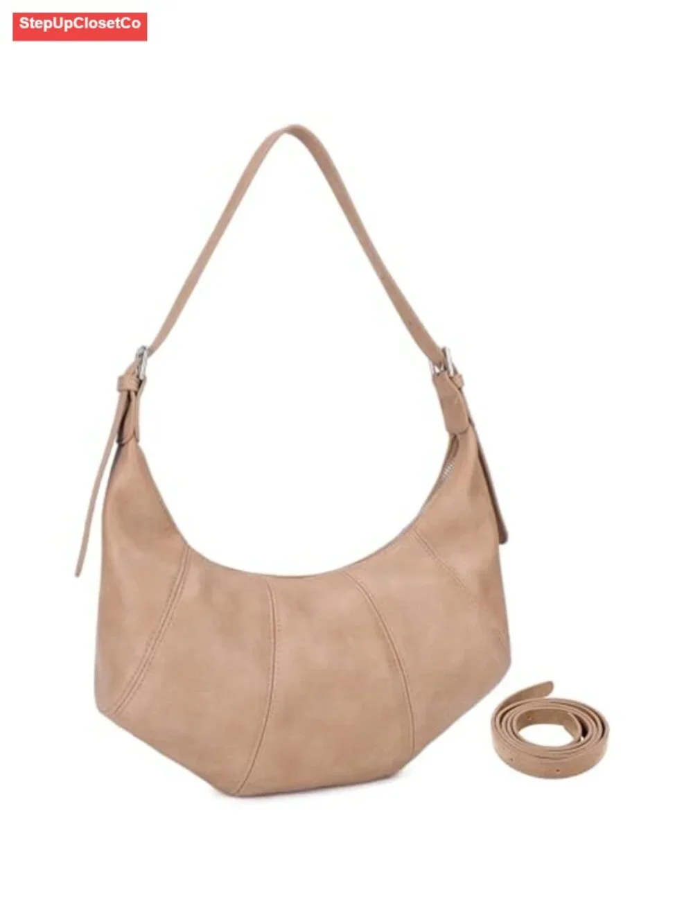 Slouchy Vegan Leather Hobo Shoulder Bag with 2 Adjustable Straps